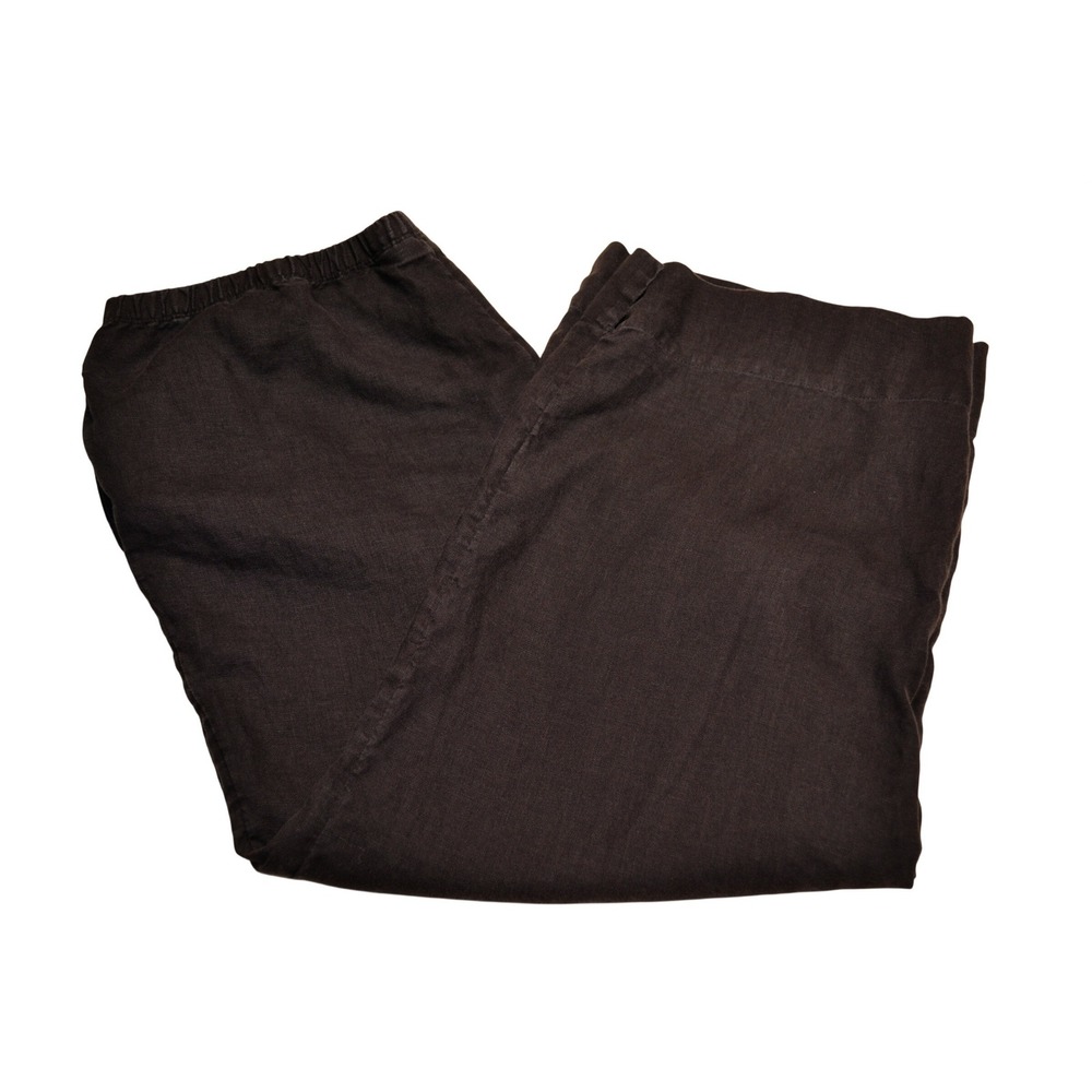 J. Jill Linen‎ Wide Leg Pants Womens Large Black Elastic Waist Casual Pull-On